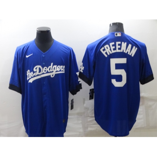 Men's Los Angeles Dodgers #5 Freddie Freeman Blue 2022 City Connect Cool Base Stitched Jersey Men's Los Angeles Dodgers #5 Freddie Freeman Blue 2022 City Connect Cool Base Stitched Jersey