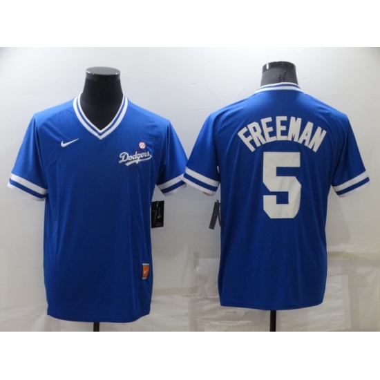 Men's Los Angeles Dodgers #5 Freddie Freeman Blue Nike Cooperstown Collection Legend V Neck Jersey Men's Los Angeles Dodgers #5 Freddie Freeman Blue Nike Cooperstown Collection Legend V Neck Jersey