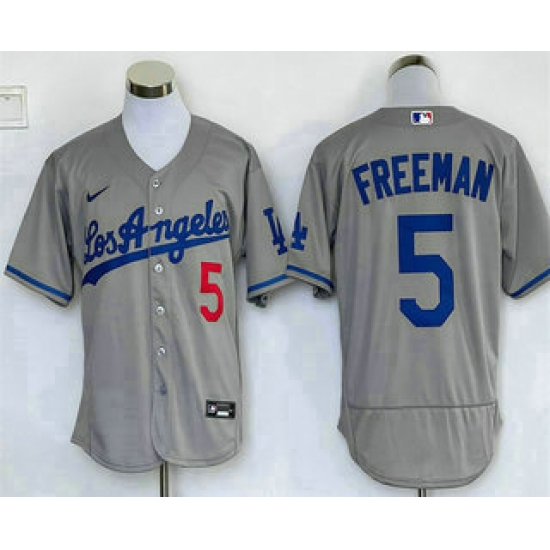Men's Los Angeles Dodgers #5 Freddie Freeman Grey With Los Stitched MLB Flex Base Nike Jersey Men's Los Angeles Dodgers #5 Freddie Freeman Grey With Los Stitched MLB Flex Base Nike Jersey