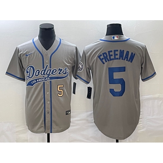Men's Los Angeles Dodgers #5 Freddie Freeman Number Grey Cool Base Stitched Baseball Jersey Men's Los Angeles Dodgers #5 Freddie Freeman Number Grey Cool Base Stitched Baseball Jersey