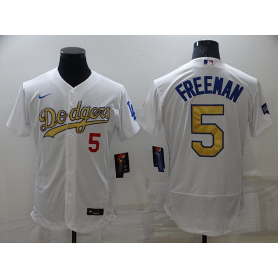 Men's Los Angeles Dodgers #5 Freddie Freeman White Gold Flex Base Stitched Jersey Men's Los Angeles Dodgers #5 Freddie Freeman White Gold Flex Base Stitched Jersey