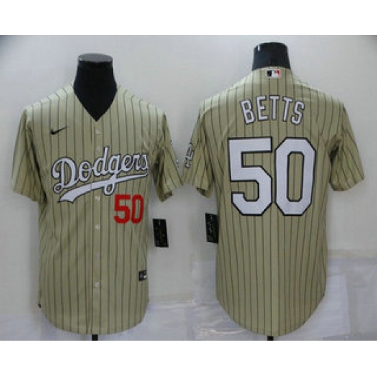 Men's Los Angeles Dodgers #50 Mookie Betts Cream Pinstripe Stitched MLB Cool Base Nike Jersey Men's Los Angeles Dodgers #50 Mookie Betts Cream Pinstripe Stitched MLB Cool Base Nike Jersey