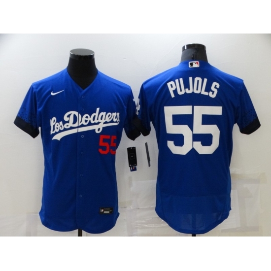 Men's Los Angeles Dodgers #55 Albert Pujols Blue Elite City Player Jersey Men's Los Angeles Dodgers #55 Albert Pujols Blue Elite City Player Jersey