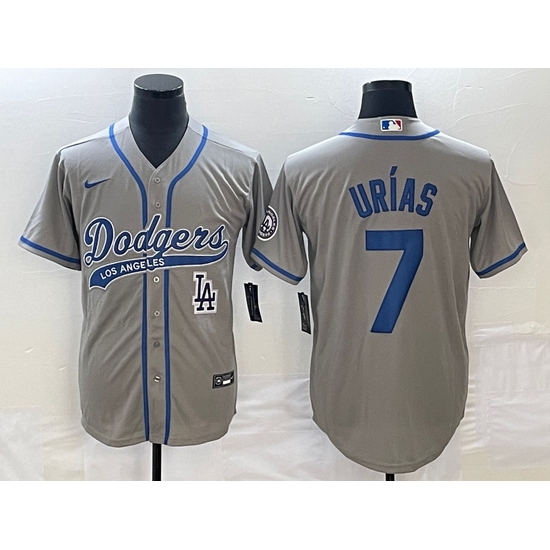 Men's Los Angeles Dodgers #7 Julio Urias Grey With Patch Cool Base Stitched Baseball Jersey Men's Los Angeles Dodgers #7 Julio Urias Grey With Patch Cool Base Stitched Baseball Jersey