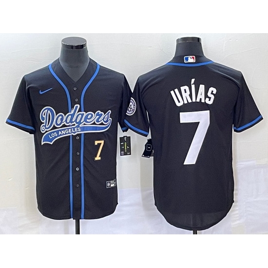 Men's Los Angeles Dodgers #7 Julio Urias Number Black With Patch Cool Base Stitched Baseball Jersey Men's Los Angeles Dodgers #7 Julio Urias Number Black With Patch Cool Base Stitched Baseball Jersey