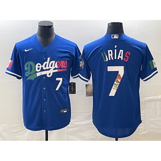 Men's Los Angeles Dodgers #7 Julio Urias Number Blue Cool Base Stitched Jersey4 Men's Los Angeles Dodgers #7 Julio Urias Number Blue Cool Base Stitched Jersey4