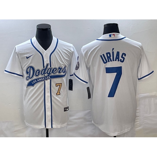 Men's Los Angeles Dodgers #7 Julio Urias Number White With Patch Cool Base Stitched Baseball Jersey Men's Los Angeles Dodgers #7 Julio Urias Number White With Patch Cool Base Stitched Baseball Jersey