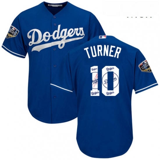 Mens Majestic Los Angeles Dodgers 10 Justin Turner Authentic Royal Blue Team Logo Fashion Cool Base 2018 World Series MLB Jersey Mens Majestic Los Angeles Dodgers 10 Justin Turner Authentic Royal Blue Team Logo Fashion Cool Base 2018 World Series MLB Jersey