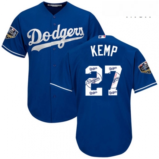 Mens Majestic Los Angeles Dodgers 27 Matt Kemp Authentic Royal Blue Team Logo Fashion Cool Base 2018 World Series MLB Jersey Mens Majestic Los Angeles Dodgers 27 Matt Kemp Authentic Royal Blue Team Logo Fashion Cool Base 2018 World Series MLB Jersey