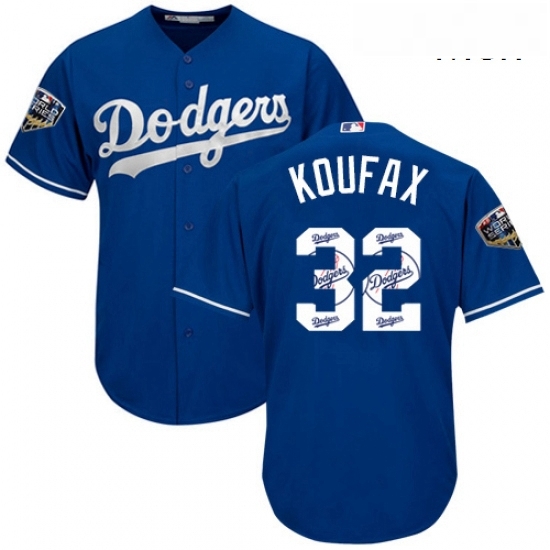 Mens Majestic Los Angeles Dodgers 32 Sandy Koufax Authentic Royal Blue Team Logo Fashion Cool Base 2018 World Series MLB Jersey Mens Majestic Los Angeles Dodgers 32 Sandy Koufax Authentic Royal Blue Team Logo Fashion Cool Base 2018 World Series MLB Jersey