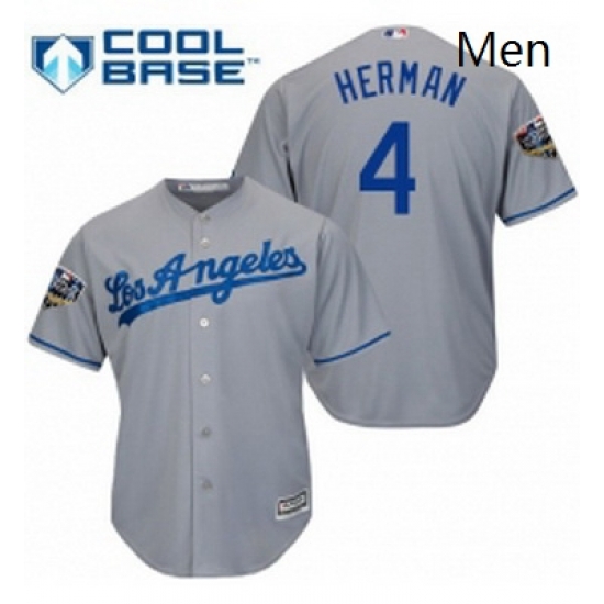 Mens Majestic Los Angeles Dodgers 4 Babe Herman Replica Grey Road Cool Base 2018 World Series MLB Jersey Mens Majestic Los Angeles Dodgers 4 Babe Herman Replica Grey Road Cool Base 2018 World Series MLB Jersey