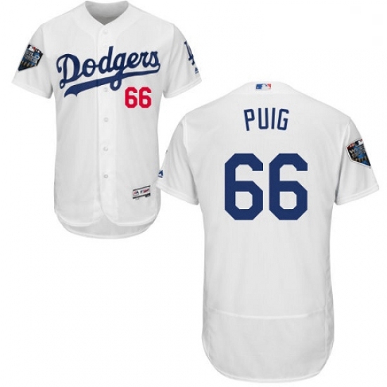 Mens Majestic Los Angeles Dodgers 66 Yasiel Puig White Home Flex Base Authentic Collection 2018 World Series Jersey Mens Majestic Los Angeles Dodgers 66 Yasiel Puig White Home Flex Base Authentic Collection 2018 World Series Jersey