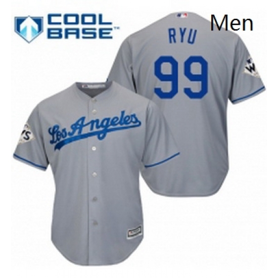 Mens Majestic Los Angeles Dodgers 99 Hyun Jin Ryu Replica Grey Road 2017 World Series Bound Cool Base MLB Jersey Mens Majestic Los Angeles Dodgers 99 Hyun Jin Ryu Replica Grey Road 2017 World Series Bound Cool Base MLB Jersey