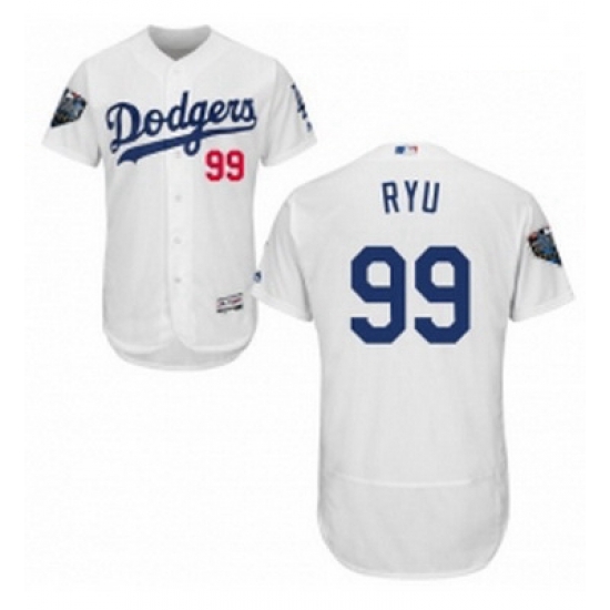 Mens Majestic Los Angeles Dodgers 99 Hyun Jin Ryu White Home Flex Base Authentic Collection 2018 World Series Jersey Mens Majestic Los Angeles Dodgers 99 Hyun Jin Ryu White Home Flex Base Authentic Collection 2018 World Series Jersey