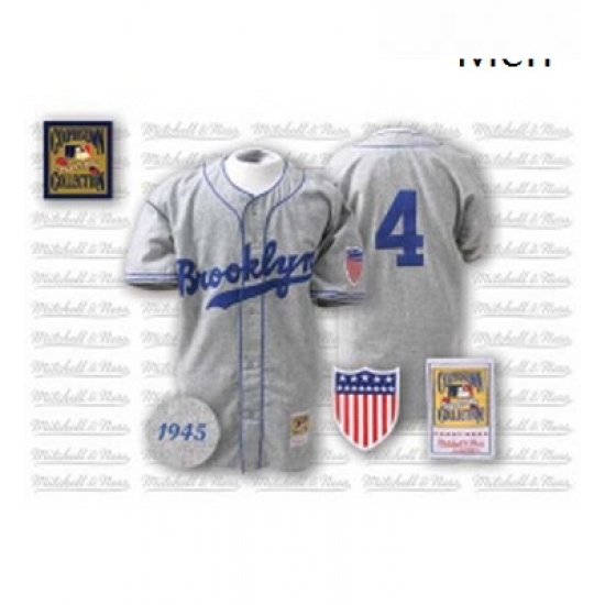 Mens Mitchell and Ness 1945 Los Angeles Dodgers 4 Babe Herman Authentic Grey Throwback MLB Jersey Mens Mitchell and Ness 1945 Los Angeles Dodgers 4 Babe Herman Authentic Grey Throwback MLB Jersey
