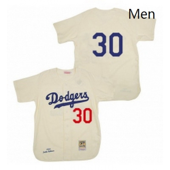 Mens Mitchell and Ness 1955 Los Angeles Dodgers 30 Maury Wills Authentic Cream Throwback MLB Jersey Mens Mitchell and Ness 1955 Los Angeles Dodgers 30 Maury Wills Authentic Cream Throwback MLB Jersey