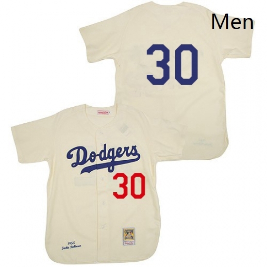 Mens Mitchell and Ness 1955 Los Angeles Dodgers 30 Maury Wills Replica Cream Throwback MLB Jersey Mens Mitchell and Ness 1955 Los Angeles Dodgers 30 Maury Wills Replica Cream Throwback MLB Jersey