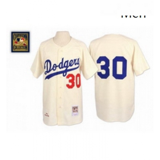 Mens Mitchell and Ness 1962 Los Angeles Dodgers 30 Maury Wills Authentic Cream Throwback MLB Jersey Mens Mitchell and Ness 1962 Los Angeles Dodgers 30 Maury Wills Authentic Cream Throwback MLB Jersey