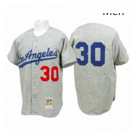 Mens Mitchell and Ness 1963 Los Angeles Dodgers 30 Maury Wills Authentic Grey Throwback MLB Jersey Mens Mitchell and Ness 1963 Los Angeles Dodgers 30 Maury Wills Authentic Grey Throwback MLB Jersey