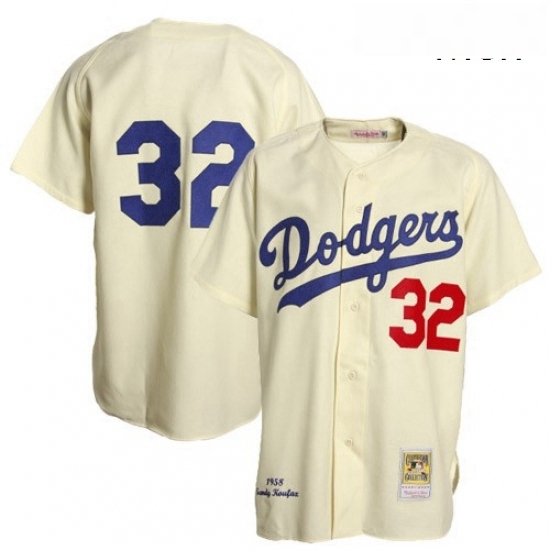 Mens Mitchell and Ness Los Angeles Dodgers 32 Sandy Koufax Authentic Cream Throwback MLB Jersey Mens Mitchell and Ness Los Angeles Dodgers 32 Sandy Koufax Authentic Cream Throwback MLB Jersey