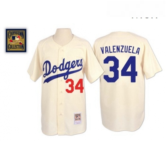 Mens Mitchell and Ness Los Angeles Dodgers 34 Fernando Valenzuela Replica Cream Throwback MLB Jersey Mens Mitchell and Ness Los Angeles Dodgers 34 Fernando Valenzuela Replica Cream Throwback MLB Jersey