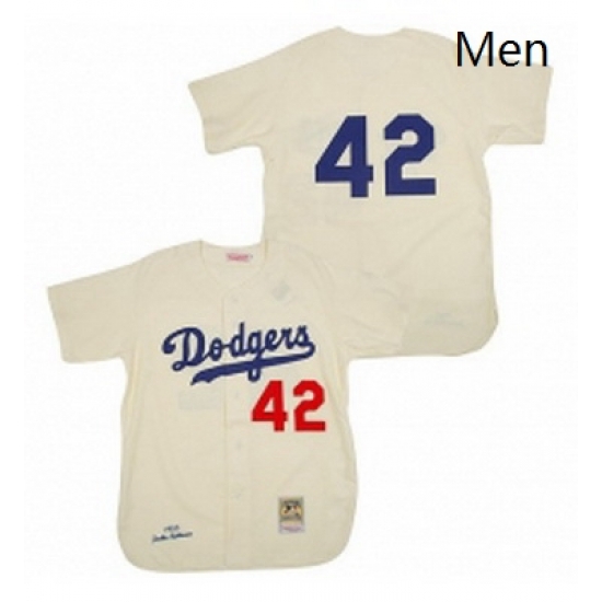 Mens Mitchell and Ness Los Angeles Dodgers 42 Jackie Robinson Authentic Cream Throwback MLB Jersey Mens Mitchell and Ness Los Angeles Dodgers 42 Jackie Robinson Authentic Cream Throwback MLB Jersey