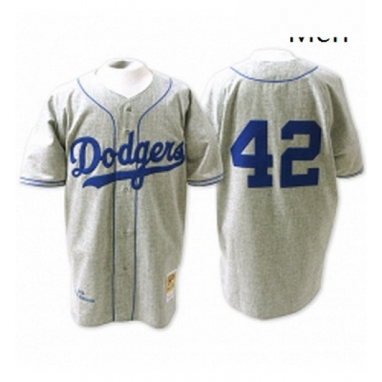 Mens Mitchell and Ness Los Angeles Dodgers 42 Jackie Robinson Authentic Grey Throwback MLB Jersey Mens Mitchell and Ness Los Angeles Dodgers 42 Jackie Robinson Authentic Grey Throwback MLB Jersey