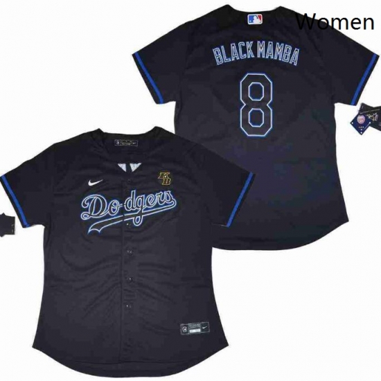 Women Dodgers 8 Kobe Bryant Name Black Mamba Cool Base Stitched MLB Jersey Women Dodgers 8 Kobe Bryant Name Black Mamba Cool Base Stitched MLB Jersey