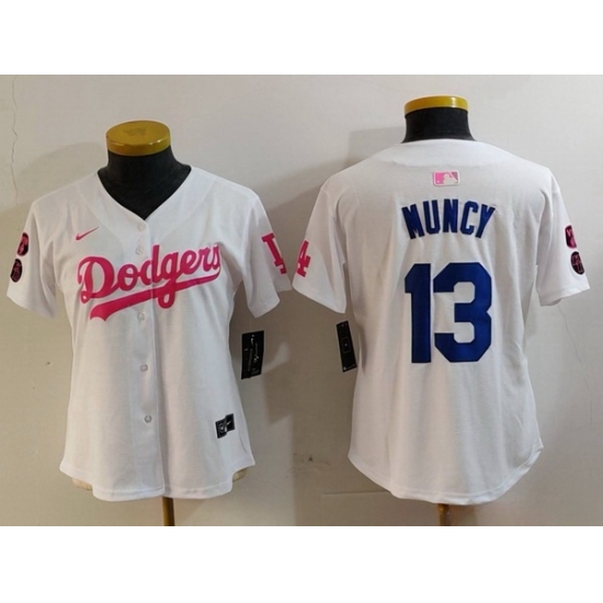 Women Los Angeles Dodgers 13 Max Muncy White Pink Vin 26 Kobe Patch Stitched Baseball Jersey Women Los Angeles Dodgers 13 Max Muncy White Pink Vin 26 Kobe Patch Stitched Baseball Jersey