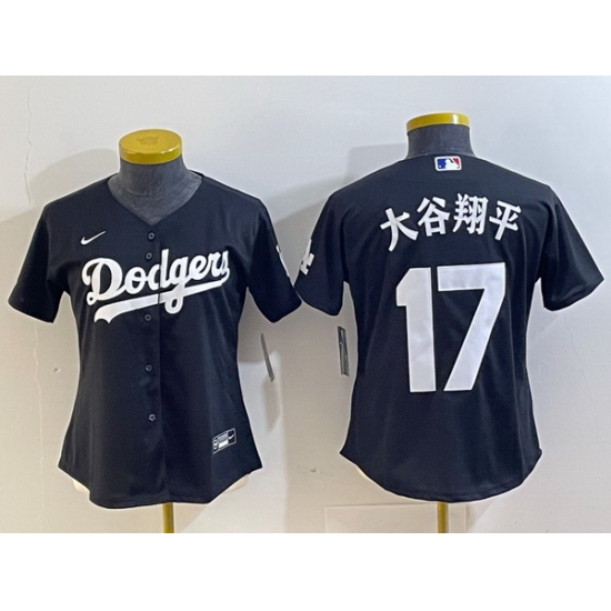 Women Los Angeles Dodgers 17 Shohei Ohtani Black Stitched Jersey Women Los Angeles Dodgers 17 Shohei Ohtani Black Stitched Jersey