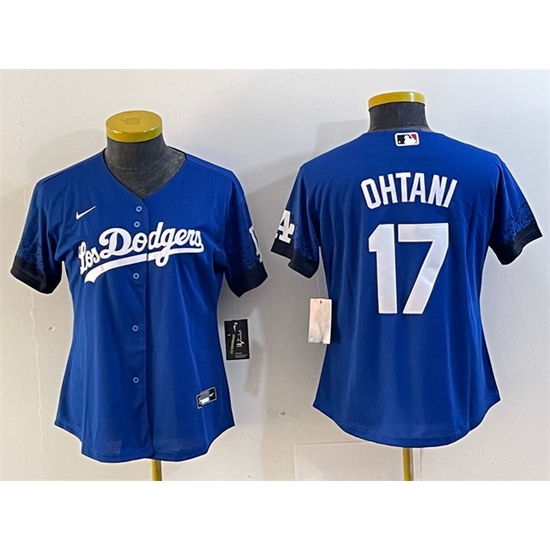 Women Los Angeles Dodgers 17 Shohei Ohtani Blue City Connect Stitched Jersey 28Run Small 29 Women Los Angeles Dodgers 17 Shohei Ohtani Blue City Connect Stitched Jersey 28Run Small 29