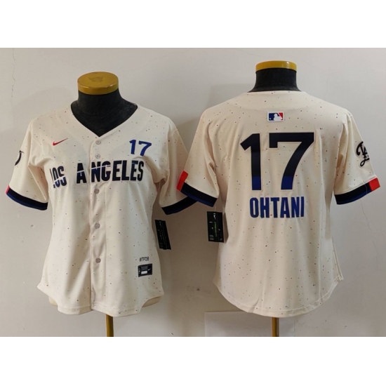 Women Los Angeles Dodgers 17 Shohei Ohtani Cream Stitched Baseball Jersey2 Women Los Angeles Dodgers 17 Shohei Ohtani Cream Stitched Baseball Jersey2