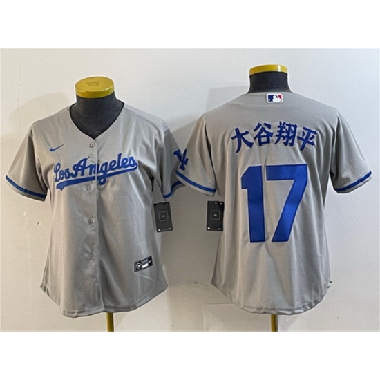 Women Los Angeles Dodgers 17 Shohei Ohtani Grey Stitched Jersey 2 Women Los Angeles Dodgers 17 Shohei Ohtani Grey Stitched Jersey 2