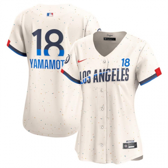Women Los Angeles Dodgers 18 Yoshinobu Yamamoto Cream 2024 City Connect Limited Stitched Jersey Women Los Angeles Dodgers 18 Yoshinobu Yamamoto Cream 2024 City Connect Limited Stitched Jersey