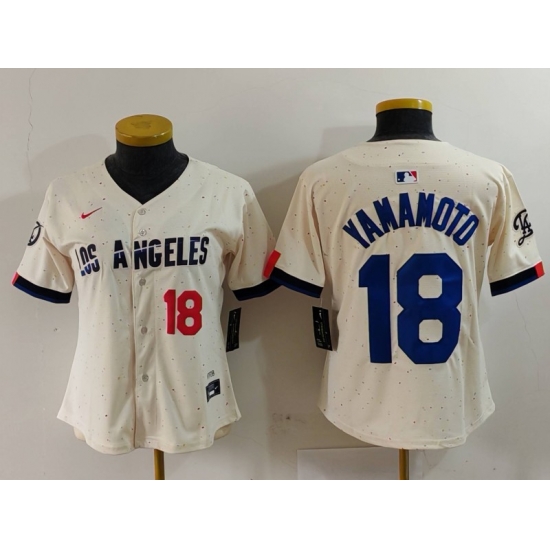 Women Los Angeles Dodgers 18 Yoshinobu Yamamoto Cream Stitched Jersey 1 Women Los Angeles Dodgers 18 Yoshinobu Yamamoto Cream Stitched Jersey 1