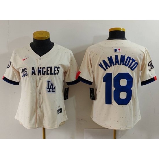 Women Los Angeles Dodgers 18 Yoshinobu Yamamoto Cream Stitched Jersey 3 Women Los Angeles Dodgers 18 Yoshinobu Yamamoto Cream Stitched Jersey 3