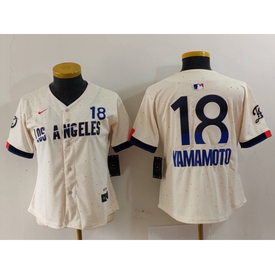 Women Los Angeles Dodgers 18 Yoshinobu Yamamoto Cream Stitched Jersey 8 Women Los Angeles Dodgers 18 Yoshinobu Yamamoto Cream Stitched Jersey 8