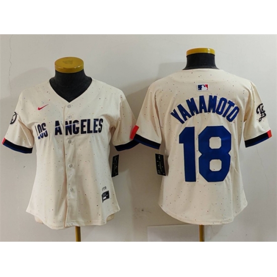 Women Los Angeles Dodgers 18 Yoshinobu Yamamoto Cream Stitched Jersey Women Los Angeles Dodgers 18 Yoshinobu Yamamoto Cream Stitched Jersey