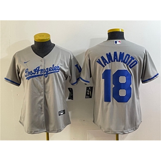 Women Los Angeles Dodgers 18 Yoshinobu Yamamoto Grey Stitched Jersey Women Los Angeles Dodgers 18 Yoshinobu Yamamoto Grey Stitched Jersey