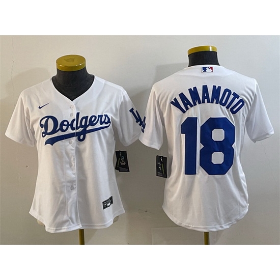 Women Los Angeles Dodgers 18 Yoshinobu Yamamoto White Stitched Jersey 28Run Small 29 Women Los Angeles Dodgers 18 Yoshinobu Yamamoto White Stitched Jersey 28Run Small 29