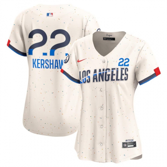 Women Los Angeles Dodgers 22 Clayton Kershaw Cream 2024 City Connect Limited Stitched Jersey Women Los Angeles Dodgers 22 Clayton Kershaw Cream 2024 City Connect Limited Stitched Jersey