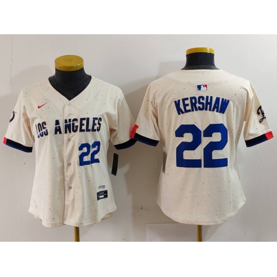 Women Los Angeles Dodgers 22 Clayton Kershaw Cream Stitched Jersey 1 Women Los Angeles Dodgers 22 Clayton Kershaw Cream Stitched Jersey 1