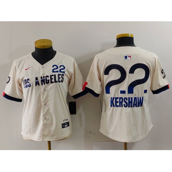 Women Los Angeles Dodgers 22 Clayton Kershaw Cream Stitched Jersey 2 Women Los Angeles Dodgers 22 Clayton Kershaw Cream Stitched Jersey 2