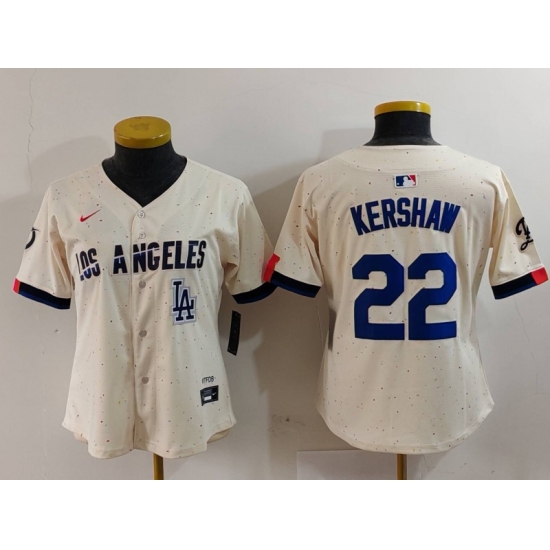 Women Los Angeles Dodgers 22 Clayton Kershaw Cream Stitched Jersey 3 Women Los Angeles Dodgers 22 Clayton Kershaw Cream Stitched Jersey 3