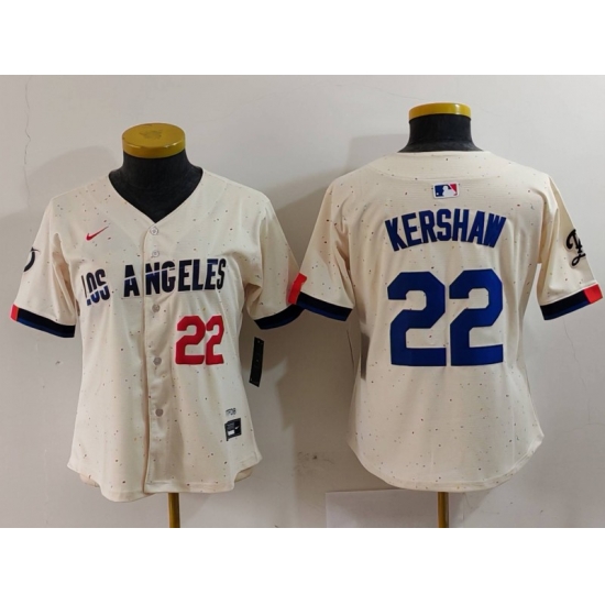 Women Los Angeles Dodgers 22 Clayton Kershaw Cream Stitched Jersey 4 Women Los Angeles Dodgers 22 Clayton Kershaw Cream Stitched Jersey 4