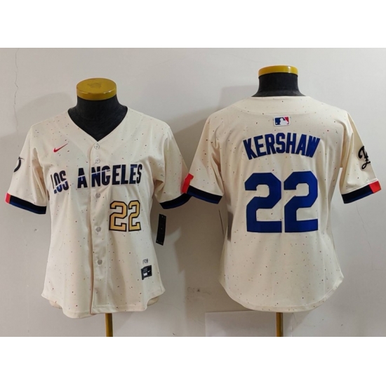Women Los Angeles Dodgers 22 Clayton Kershaw Cream Stitched Jersey 7 Women Los Angeles Dodgers 22 Clayton Kershaw Cream Stitched Jersey 7