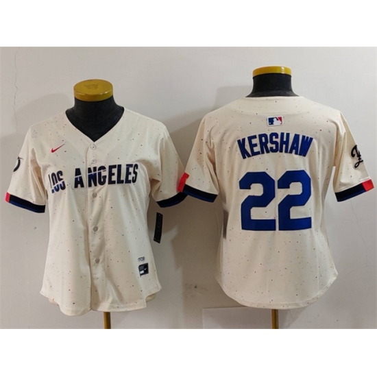 Women Los Angeles Dodgers 22 Clayton Kershaw Cream Stitched Jersey Women Los Angeles Dodgers 22 Clayton Kershaw Cream Stitched Jersey