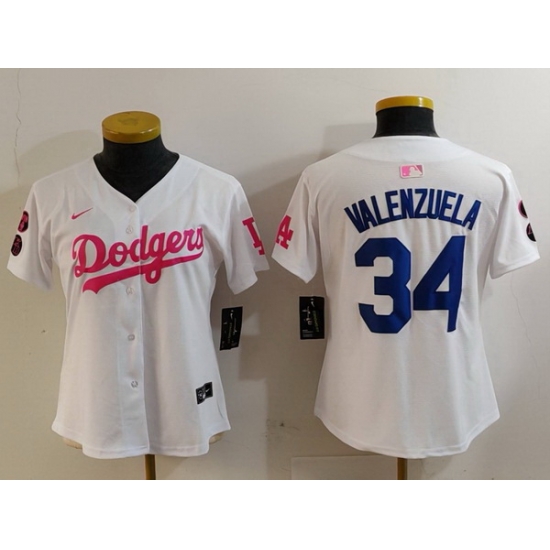 Women Los Angeles Dodgers 34 Fernando Valenzuela White Pink Vin 26 Kobe Patch Stitched Baseball Jersey Women Los Angeles Dodgers 34 Fernando Valenzuela White Pink Vin 26 Kobe Patch Stitched Baseball Jersey
