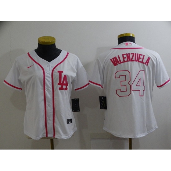 Women Los Angeles Dodgers 34 Toro Valenzuela Pink White Stitched Baseball Jersey Women Los Angeles Dodgers 34 Toro Valenzuela Pink White Stitched Baseball Jersey