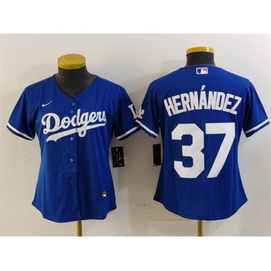 Women Los Angeles Dodgers 37 Teoscar Hern E1ndez Blue Stitched Jersey Women Los Angeles Dodgers 37 Teoscar Hern E1ndez Blue Stitched Jersey